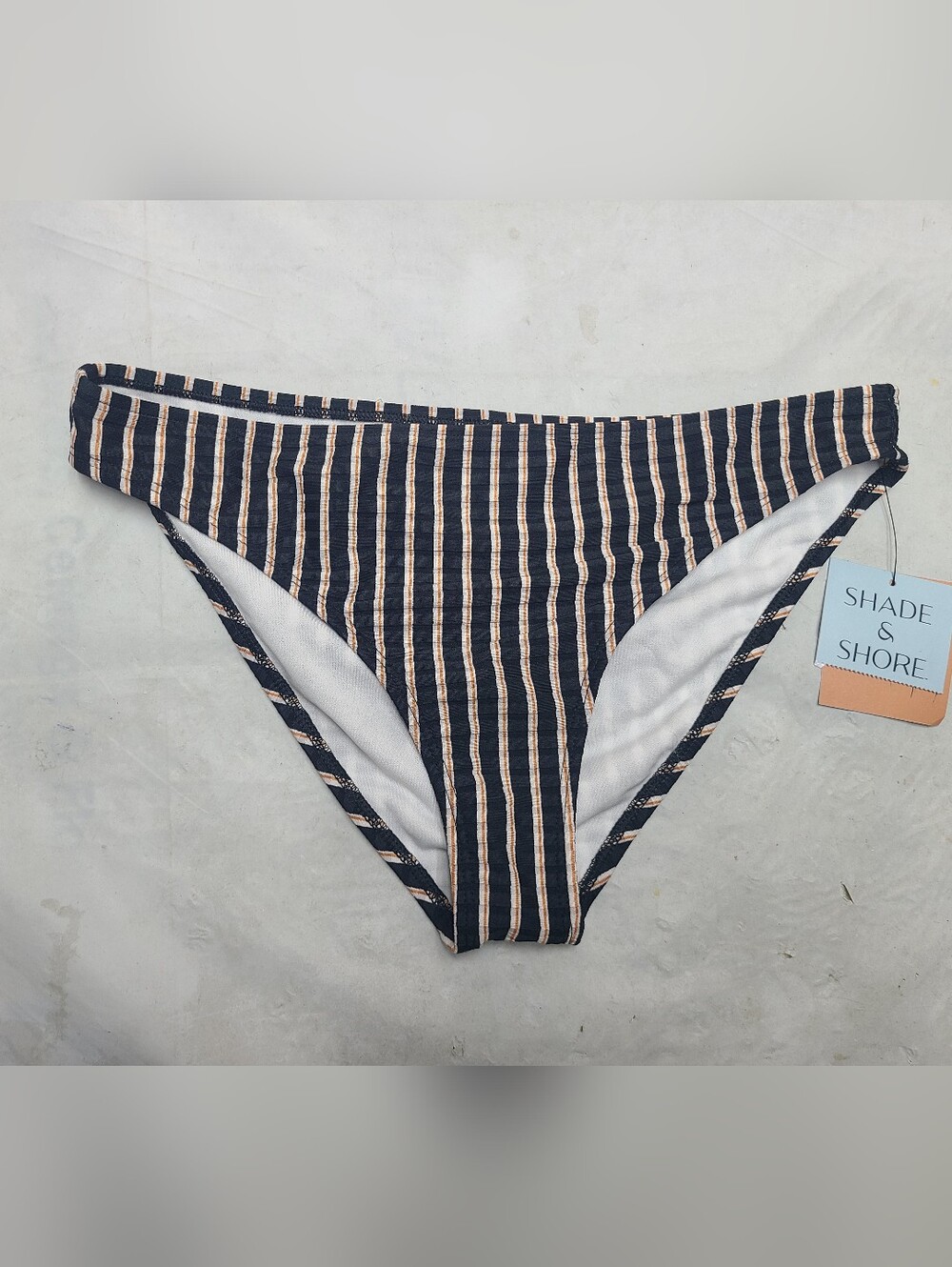 Women's Ribbed Low-Rise Cheeky Bikini Bottom Shade & Shore Size Medium